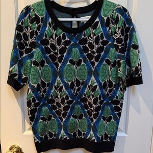 Maeve Anthropologie sz M  Geometric Patterned Knit Top - Black, Green, Blue